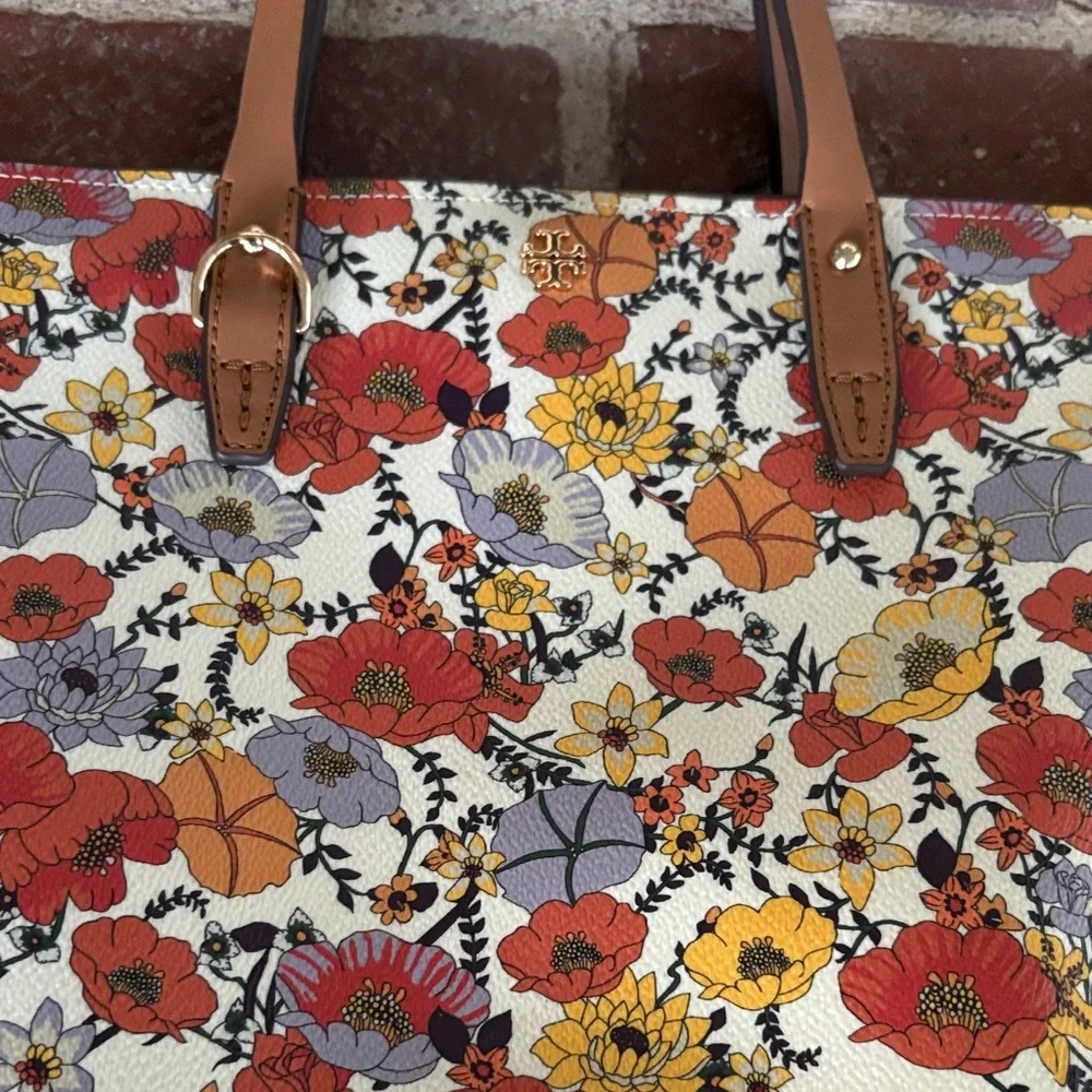 Tory Burch Like New Kerrington Blossom Ditsy Floral Tote w Tan Handles